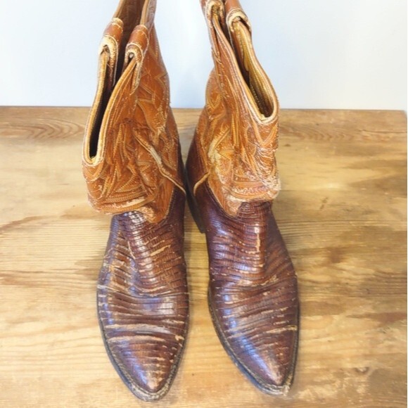 Vintage Brown/Tan Neolite Leather Cowboy Boots - Picture 2 of 3